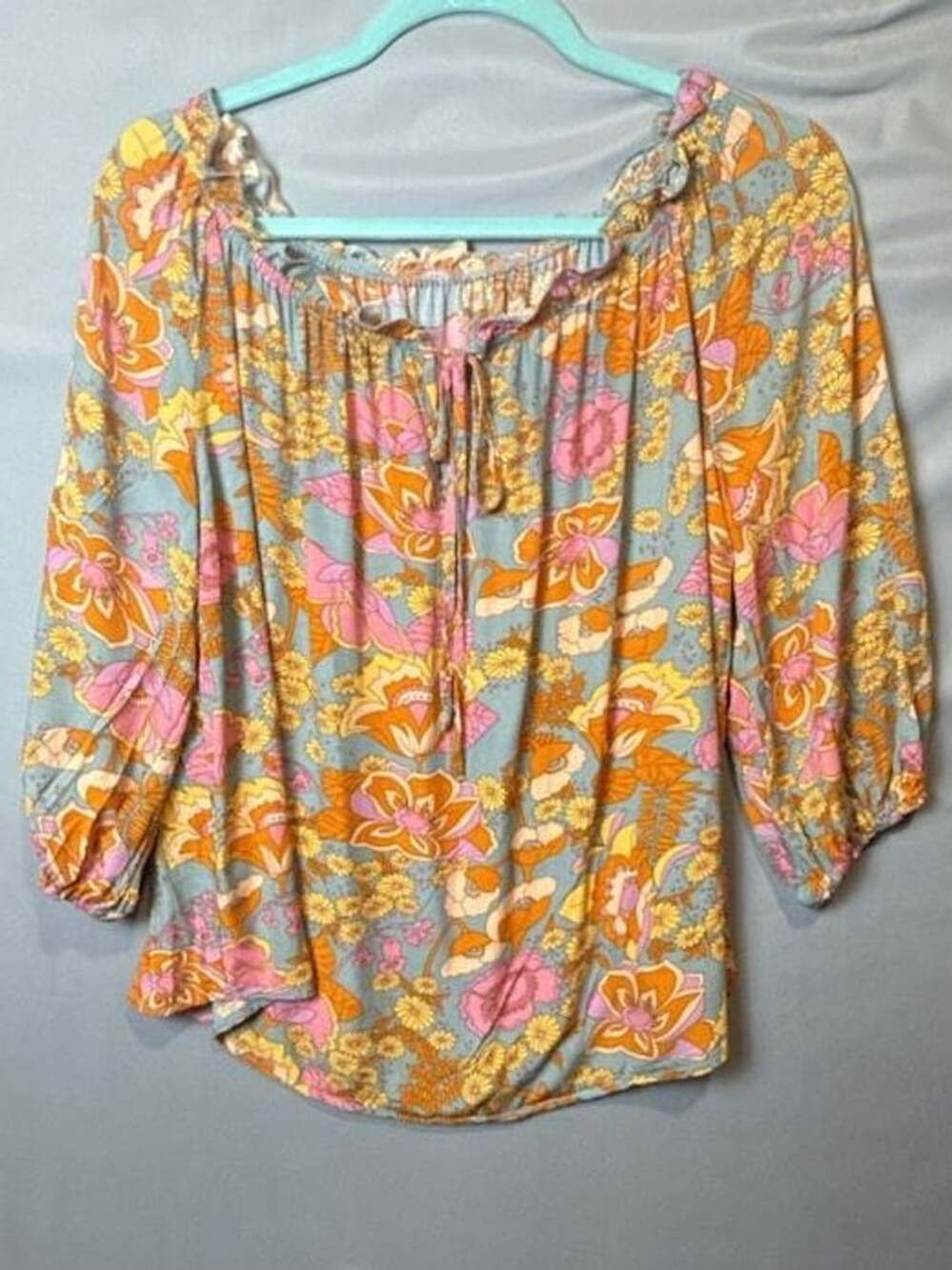 Boho Orange Floral Print Off Shoulder Blouse